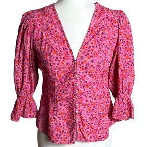 Free People I Found You Top Pink Floral Puff Sleeve Boho Cottagecore Zoey Wom S